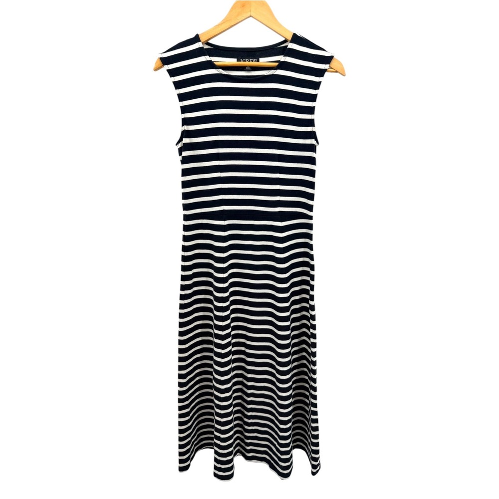 J.Crew XS Black White Striped Sleeveless Cotton A-Line Midi Dress Minimalist